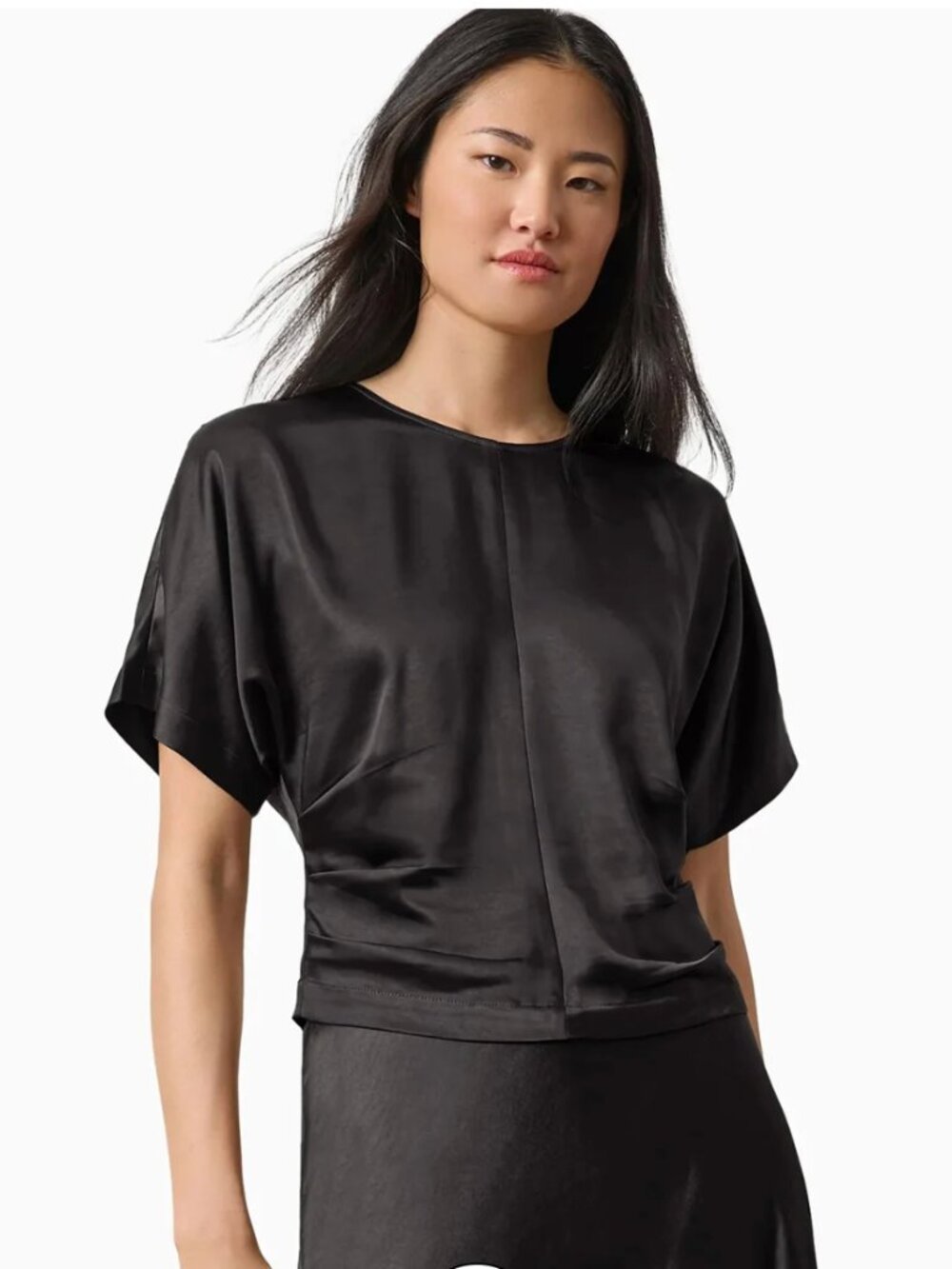 NWT Lilla P Satin Dolman Short Sleeve Top -- Black / XS